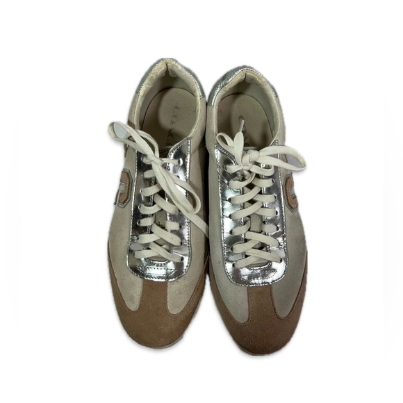 Coach Ian Sneakers Women’s Size 8M Cream and Brown Suede with Silver Accents - Picture 1 of 9